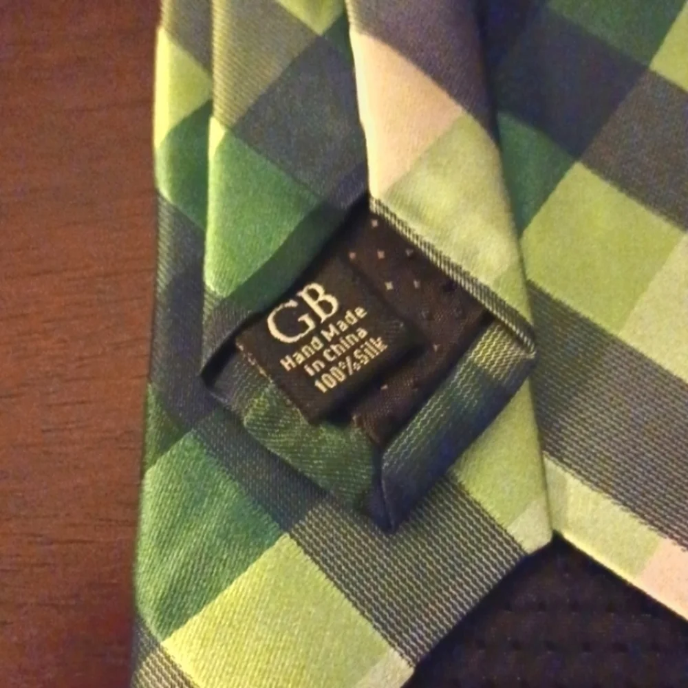 GEOFFREY BEENE Blue Green Plaid Spring Silk Necktie